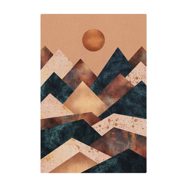 Tappetino di sughero - Montagne geometriche in bronzo - Formato verticale 2:3