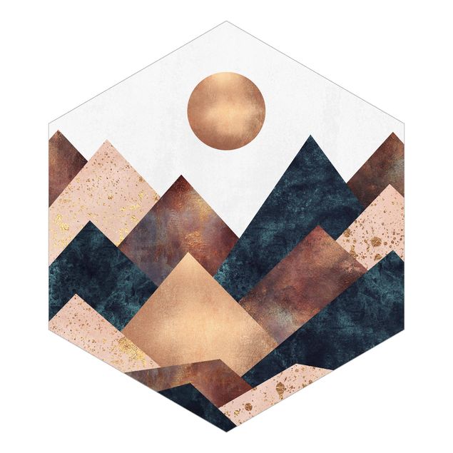 Carta da parati esagonale adesiva con disegni - Montagne geometriche in bronzo