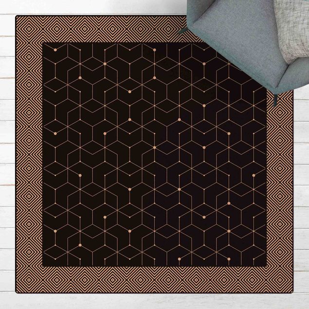 Tappeti moderni Piastrelle geometriche linee tratteggiate nero con bordo