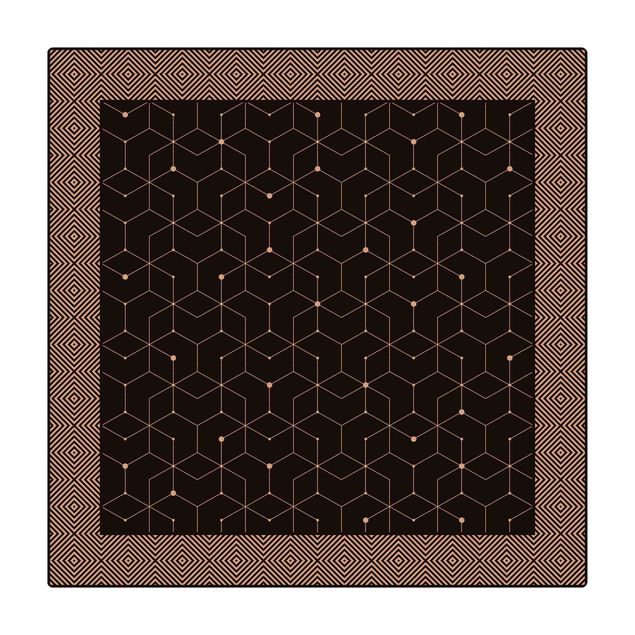 Tappetino di sughero - Piastrelle geometriche linee puntate in nero con bordi - Quadrato 1:1
