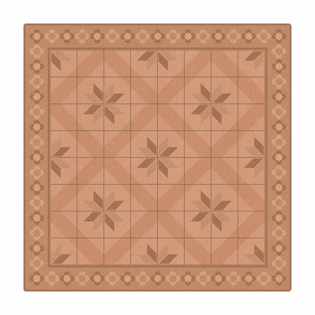 Tappetino di sughero - Piastrelle geometriche fiori rombici sabbia con bordi - Quadrato 1:1