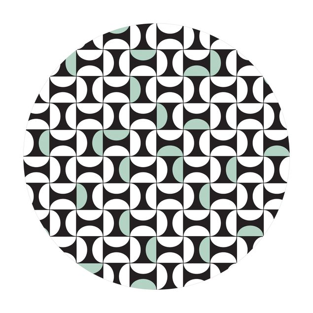 Tappeti in vinile grandi dimensioni Piastrelle geometriche Archi verde menta con bordo