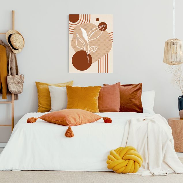 Quadri moderni per soggiorno Forme geometriche - Foglie Arancione Oro