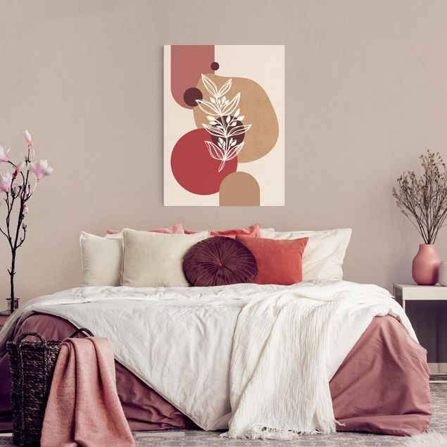 Quadri moderni per soggiorno Forme geometriche - Foglie Oro Rosa