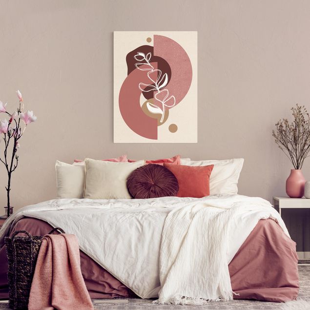 Quadri moderni per soggiorno Forme geometriche - Foglie oro rosa pallido