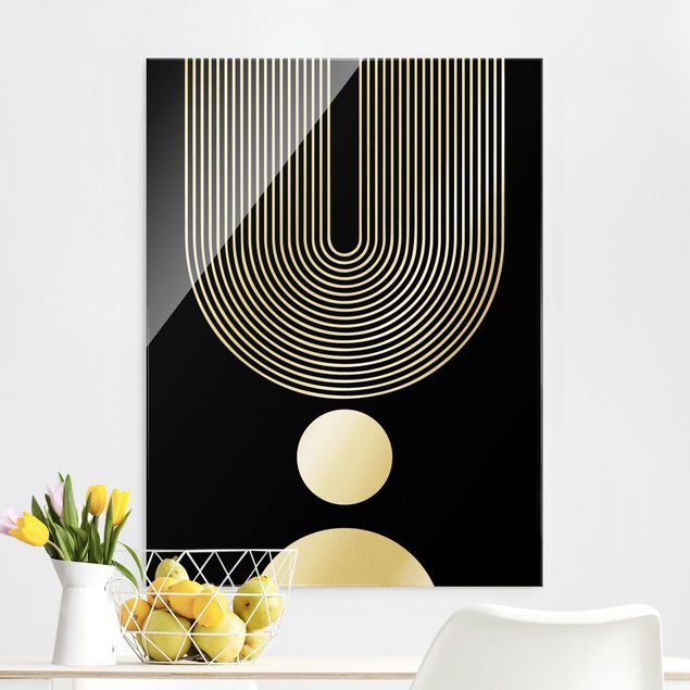 quadro astratto moderno Forme geometriche - Arcobaleno e cerchi in nero