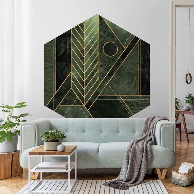 Abstrakte Kunst Forme geometriche oro smeraldo