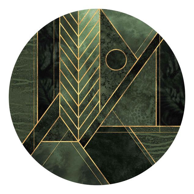 Carta da parati rotonda Forme geometriche oro smeraldo