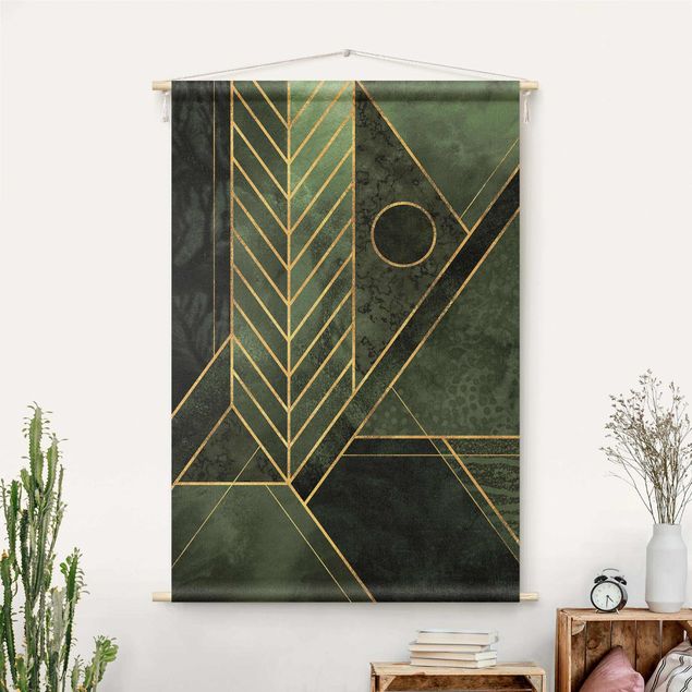 Quadri astratti Forme geometriche smeraldo e oro