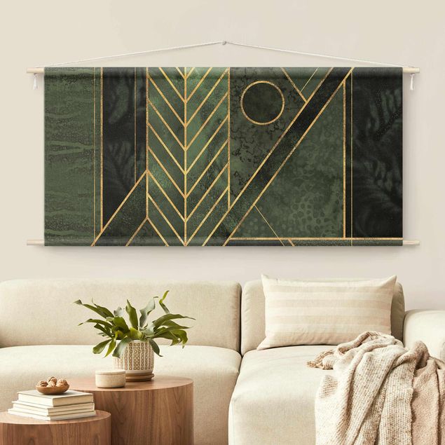 Arazzi da parete grande Forme geometriche smeraldo e oro