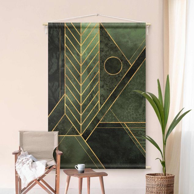 Arazzi da parete grande Forme geometriche smeraldo e oro