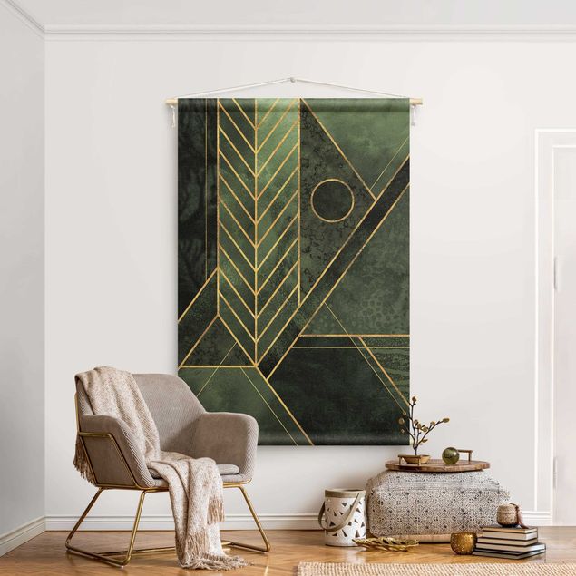 Arazzi da parete moderno Forme geometriche smeraldo e oro