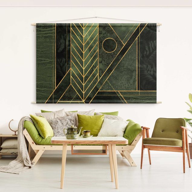 Arazzi da parete moderno Forme geometriche smeraldo e oro