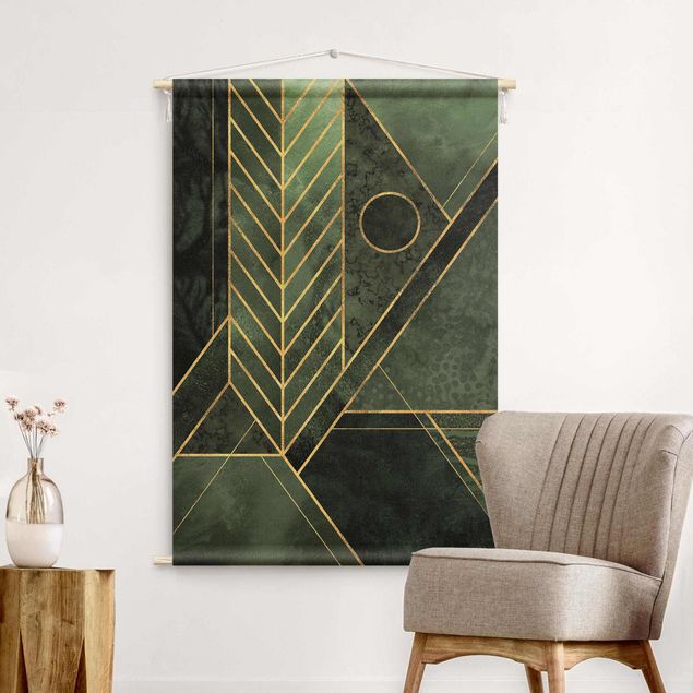 Arazzi da parete xxl Forme geometriche smeraldo e oro