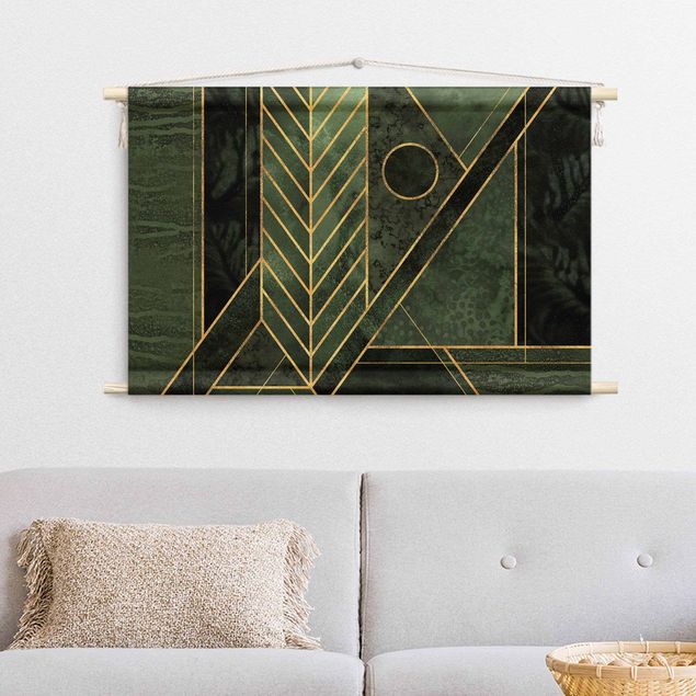 Arazzi da parete xxl Forme geometriche smeraldo e oro