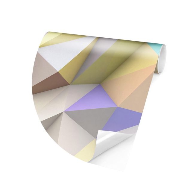 Carta da parati rotonda autoadesiva - triangoli pastello geometriche in 3D