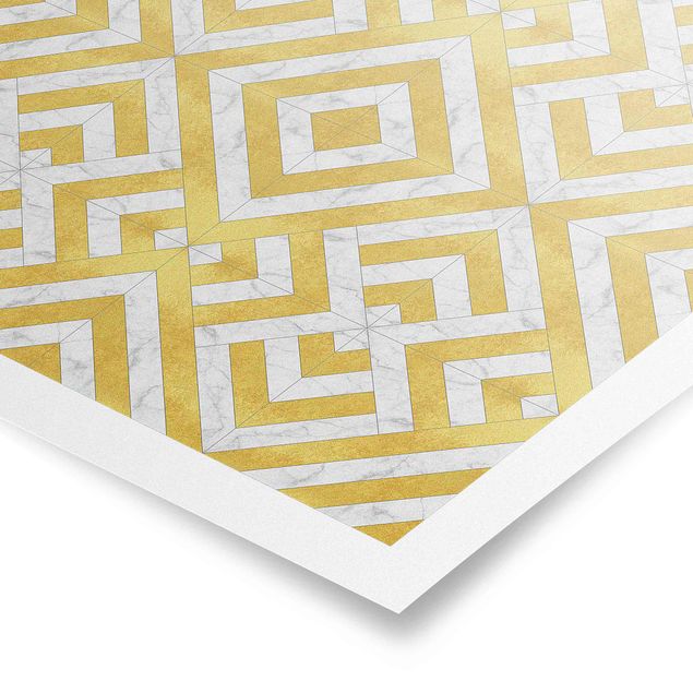 Poster - Mix geometrico di piastrelle Art déco in marmo dorato