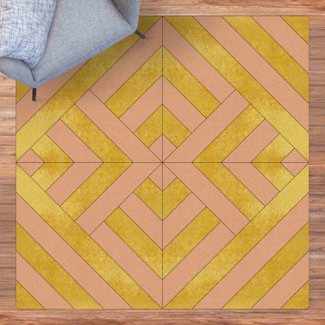 Tappeti moderni soggiorno Mix di piastrelle geometriche Art Déco Oro