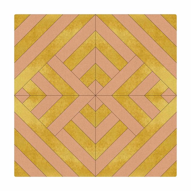 Tappetino di sughero - Mix geometrico di piastrelle Art Deco oro - Quadrato 1:1