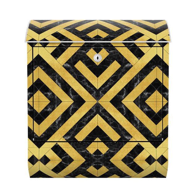 Cassetta postale - Mix geometrico di piastrelle Art déco in marmo dorato nero
