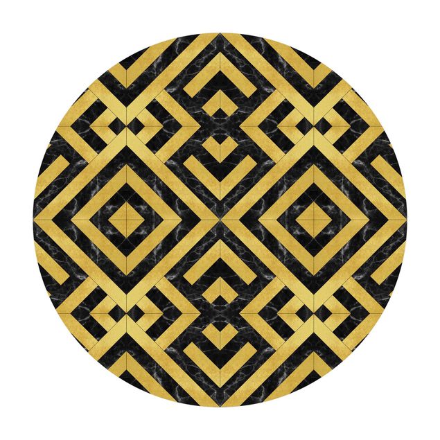 Tappeti grandi Mix di piastrelle geometriche Art Déco Oro Marmo Nero