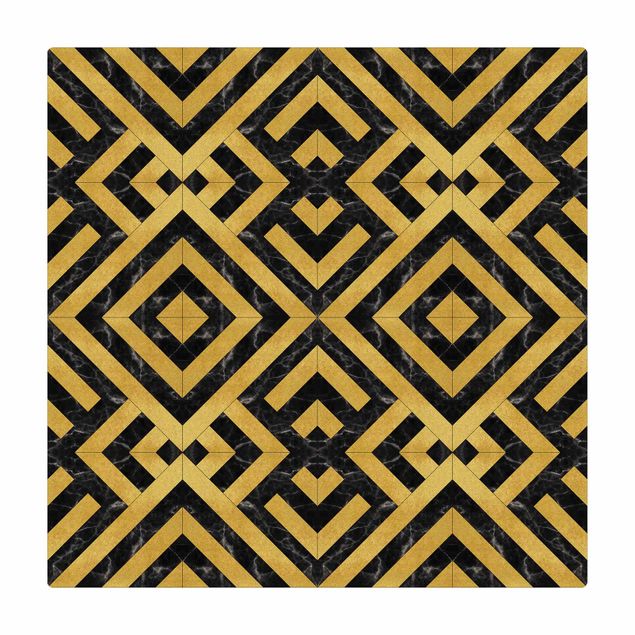 Tappetino di sughero - Mix geometrico di piastrelle Art déco in marmo dorato nero - Quadrato 1:1