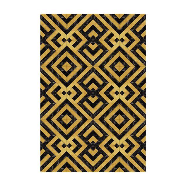 Tappetino di sughero - Mix geometrico di piastrelle Art déco in marmo dorato nero - Formato verticale 2:3