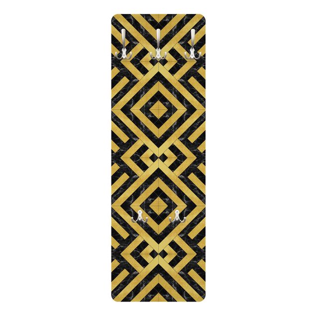 Appendiabiti - Mix geometrico di piastrelle Art déco in marmo dorato nero