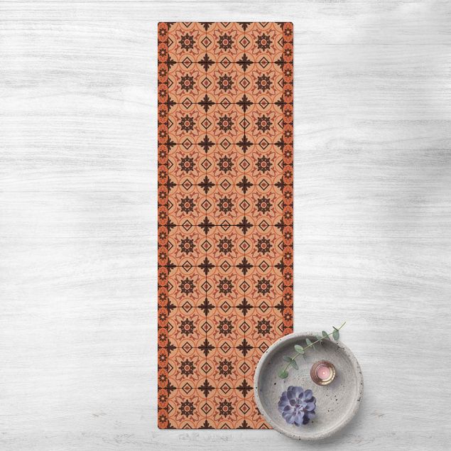 Tappeti bagno moderni Mix di piastrelle geometriche Fiore Arancione