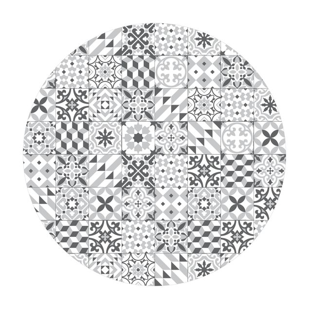 Tappeto in vinile rotondo - Mix di piastrelle geometriche grigio