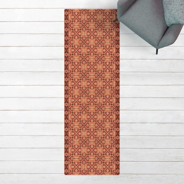 Tappeti moderni soggiorno Mix di piastrelle geometriche Cuori Arancione