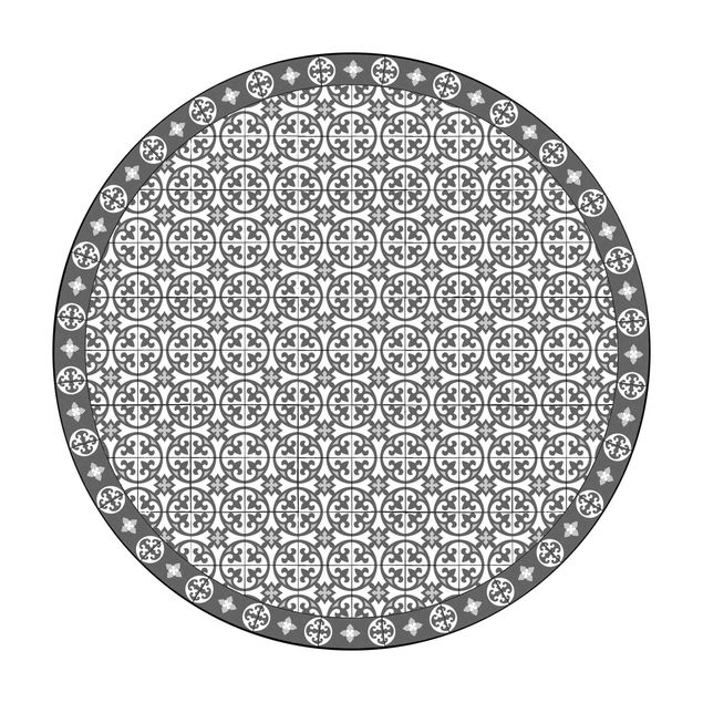 Tappeto in vinile rotondo - Mix di piastrelle geometriche con cerchi grigio