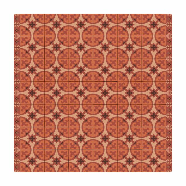 Tappetino di sughero - Mix di piastrelle geometriche con cerchi arancione - Quadrato 1:1