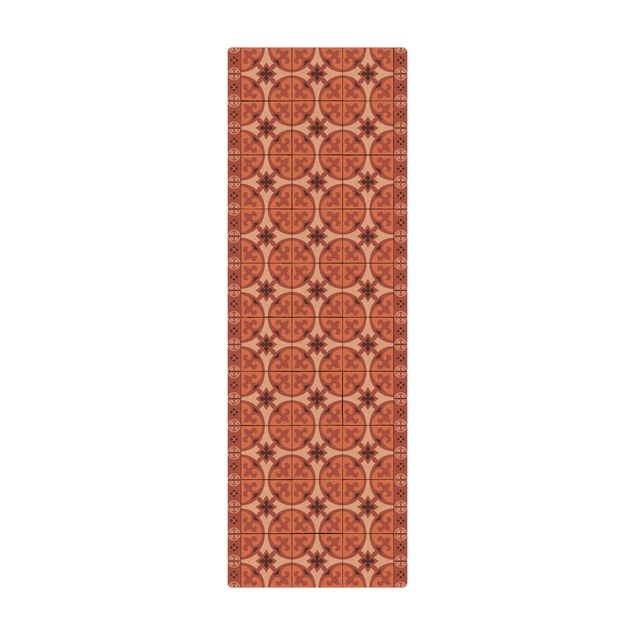 Tappetino di sughero - Mix di piastrelle geometriche con cerchi arancione - Formato verticale 1:2