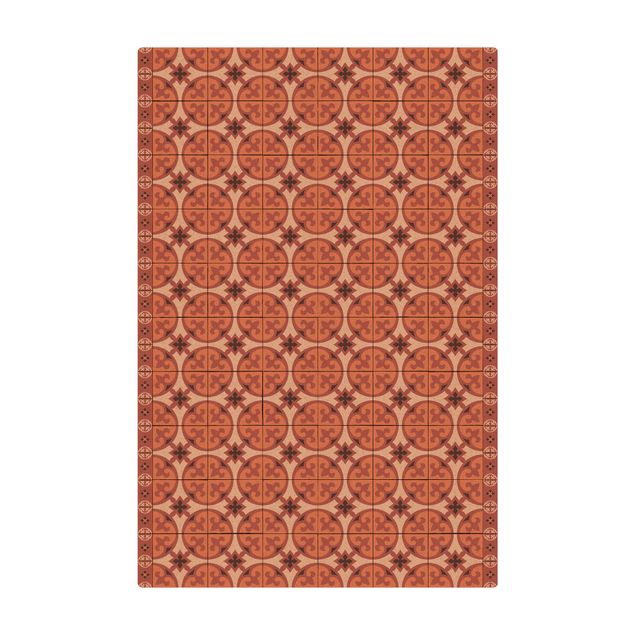 Tappetino di sughero - Mix di piastrelle geometriche con cerchi arancione - Formato verticale 2:3