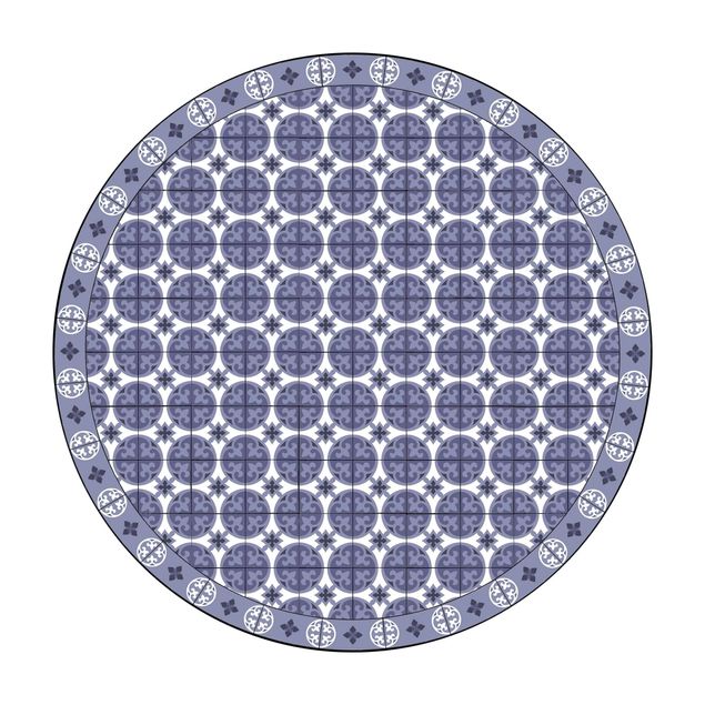 Tappeto in vinile rotondo - Mix di piastrelle geometriche con cerchi viola