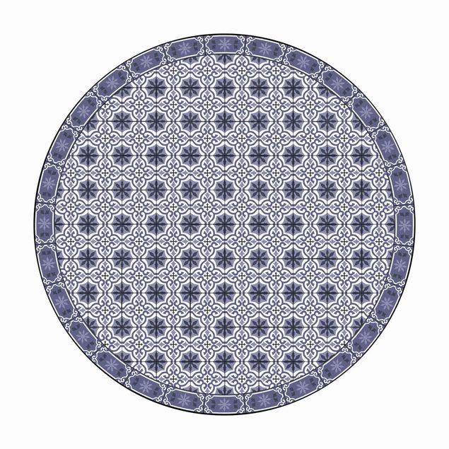 Tappeto in vinile rotondo - Mix di piastrelle geometriche con croce viola