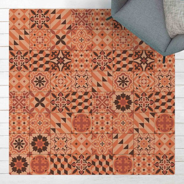 Tappeti bagno moderni Mix di piastrelle geometriche Arancione