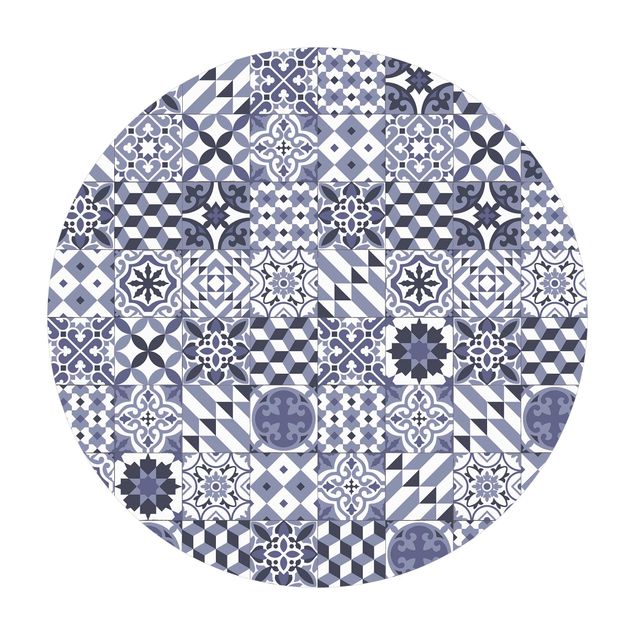 Tappeto in vinile rotondo - Mix di piastrelle geometriche viola