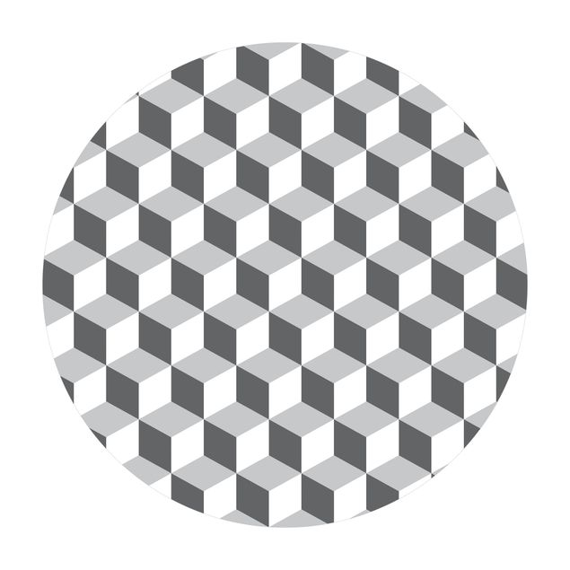 Tappeto in vinile rotondo - Mix di piastrelle geometriche con dadi grigio