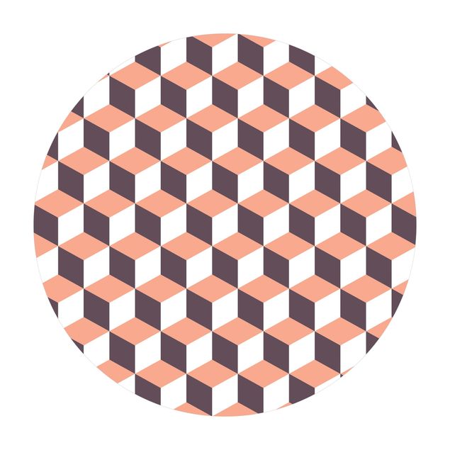 Tappeto in vinile rotondo - Mix di piastrelle geometriche con dadi arancione