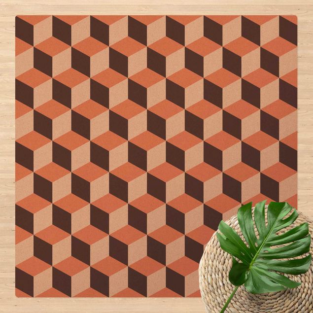 Tappeti bagno moderni Mix di piastrelle geometriche Cubi Arancione