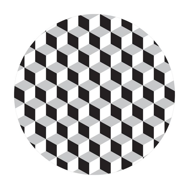 Tappeto in vinile rotondo - Mix di piastrelle geometriche con dadi nero