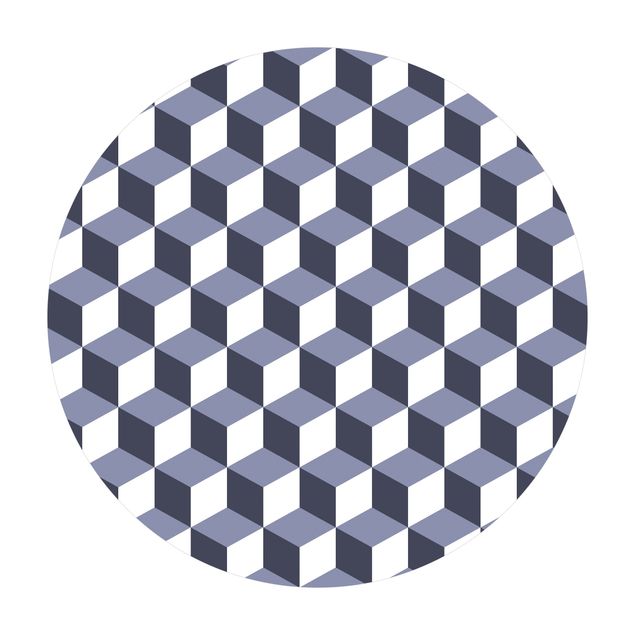 Tappeto in vinile rotondo - Mix di piastrelle geometriche con dadi viola