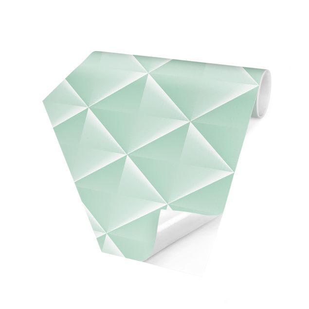 Carta da parati esagonale adesiva con disegni - Decorazione a rombi geometrica 3D in menta