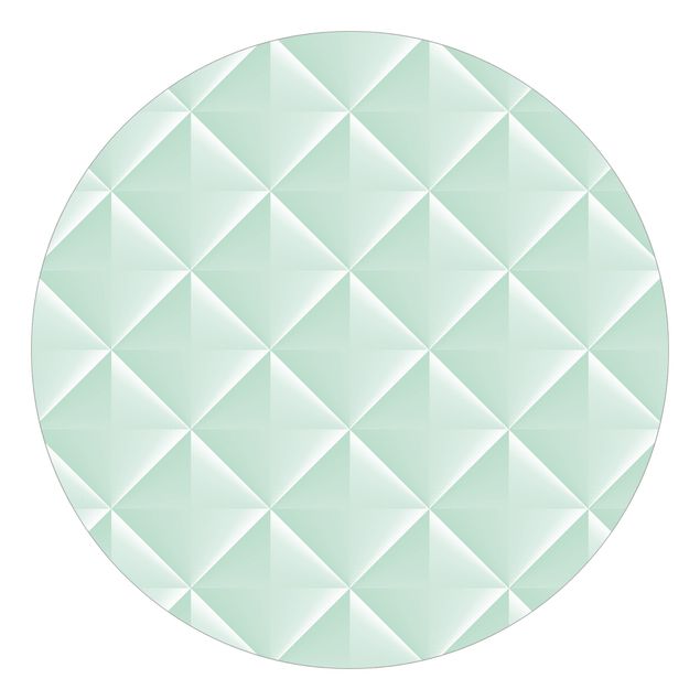 Carta da parati rotonda autoadesiva - Disegno geometrico diamante 3D in menta