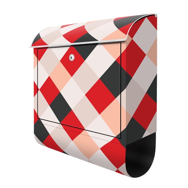 Cassetta postale - Trama geometrica con scacchiera rovesciata in rosso