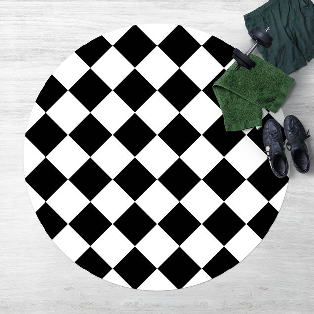 Tappeto per ingresso esterno Motivo geometrico scacchiera ruotata bianco e nero