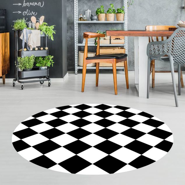Tappeti bagno moderni Motivo geometrico scacchiera ruotata bianco e nero