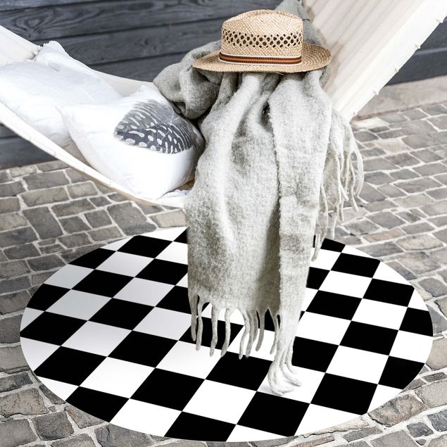 tappeto a scacchi Motivo geometrico scacchiera ruotata bianco e nero